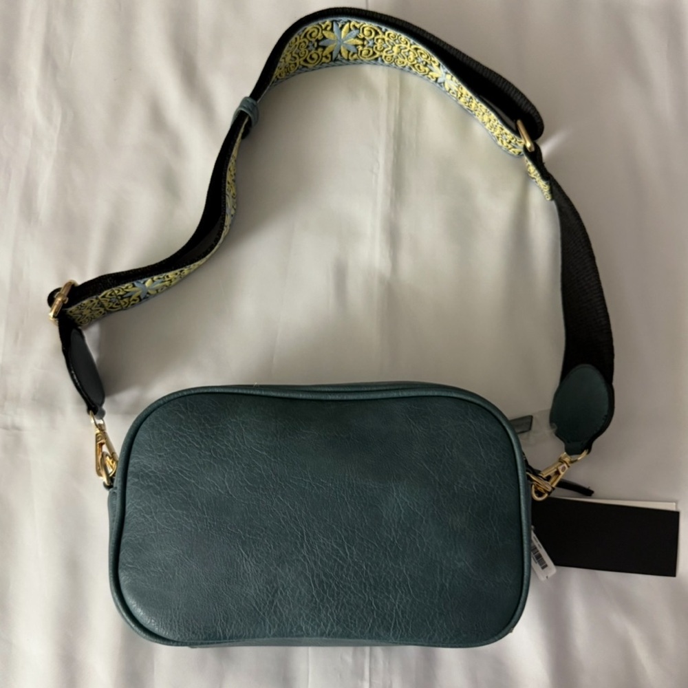 NWT Le Miel Vegan Leather Blue Crossbody w/ Patterned Adjustable Strap
